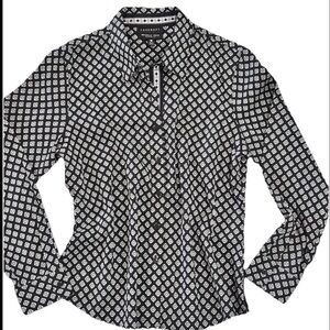 Foxcroft Wrinkle Free Shaped Fit Blouse Size 12 P Black & White EUC